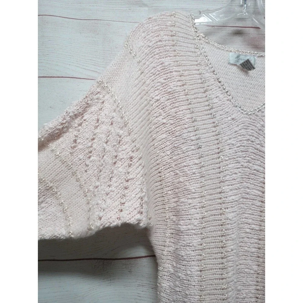 Vintage Light Pink Dolman Sleeve Textured Sweater V-Neck Size Medium
